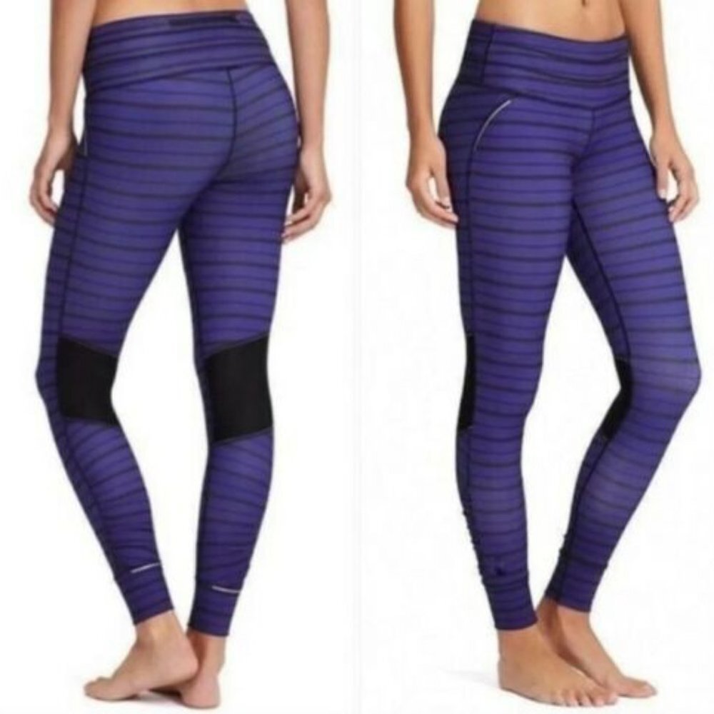 Athleta Womens Black And Pink Striped Workout Athletic Sporty Leggings Size XS
